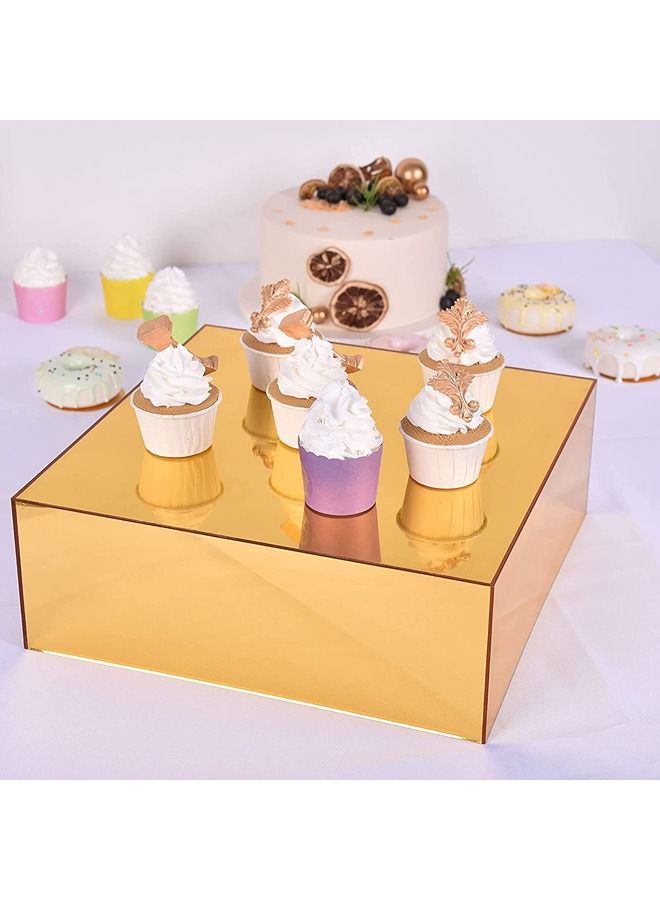 LAMSIT IBDAA Acrylic Cake Box Stand Display Box Gift Showcase for Collectibles Jewelries Dustproof Protection Storage 10x10x3 inches Gold Mirror - Image 5