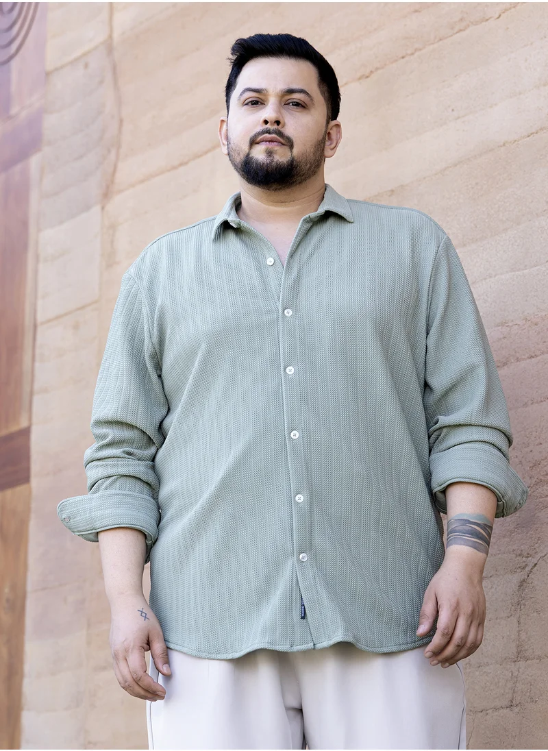 انستافاب بلس Instafab Plus Men's Mint Green Rope-Textured Shirt For Casual Wear | Spread Collar | Long Cuffed Sleeves | Button Closure | Plus Size Shirt Crafted With Comfort Fit For Everyday Wear