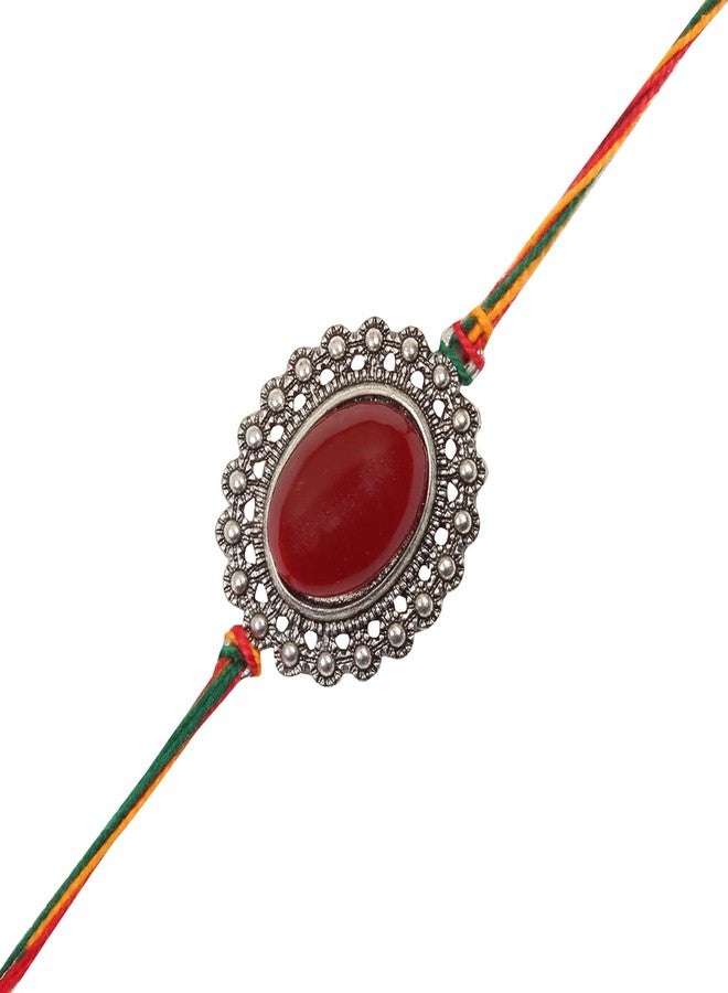 RELBEES Rakhi/Rakhi For Brother/Red Stone/Antique Rakhi For Brother/Bhai