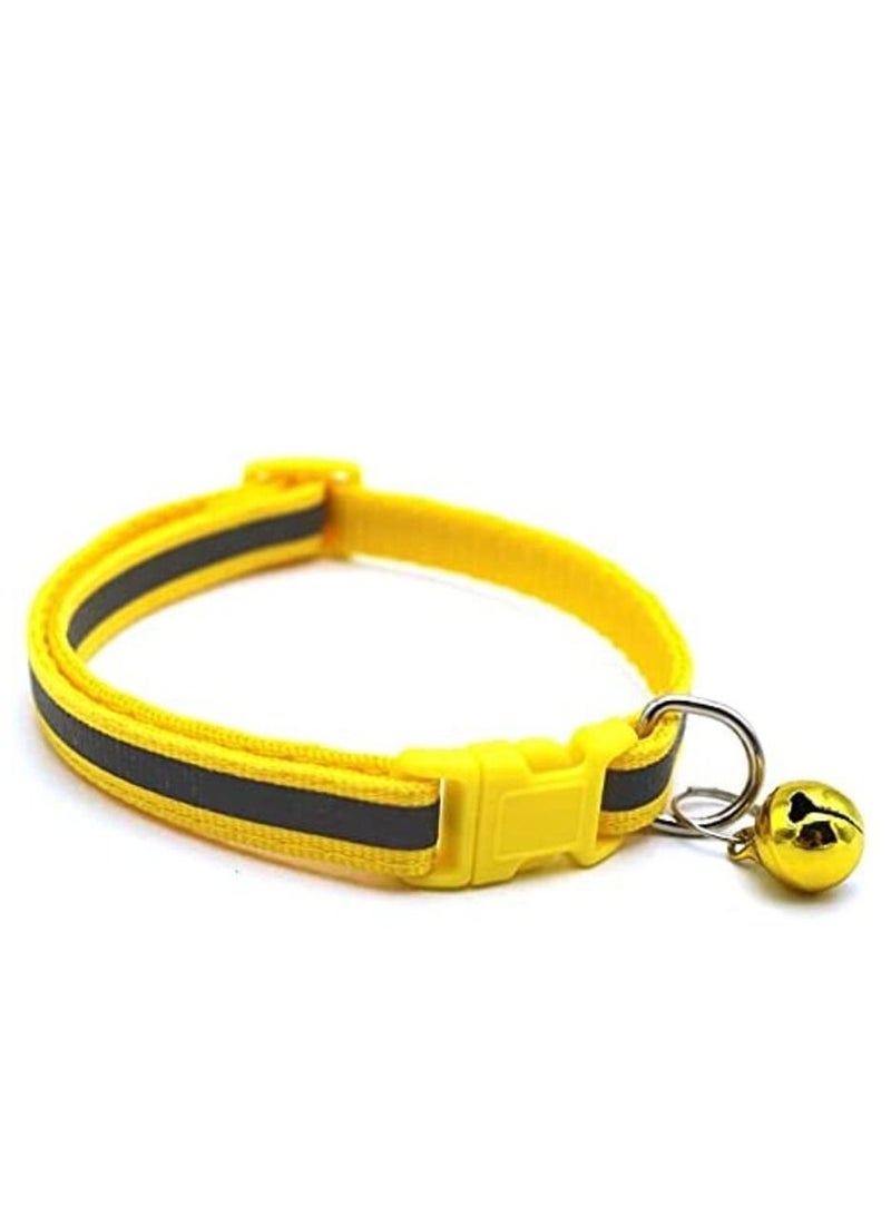 Reflective Pet Dogs Cats Bell Collar Adjustable Nylon Buckles Fashion Dog Cat Pet Supplies Accessories (YELLOW)