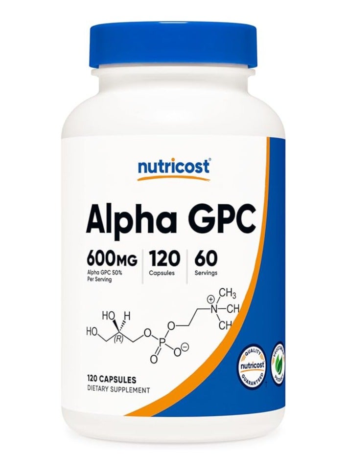 Nutricost Alpha GPC Capsules, Supports Brain Function and Overall Health, 300mg per Capsule, 600mg, 120 Capsules - Image 1