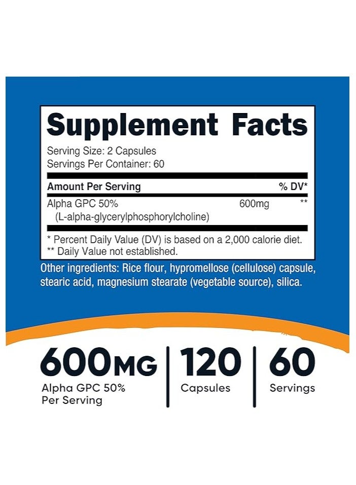 Nutricost Alpha GPC Capsules, Supports Brain Function and Overall Health, 300mg per Capsule, 600mg, 120 Capsules - Image 3
