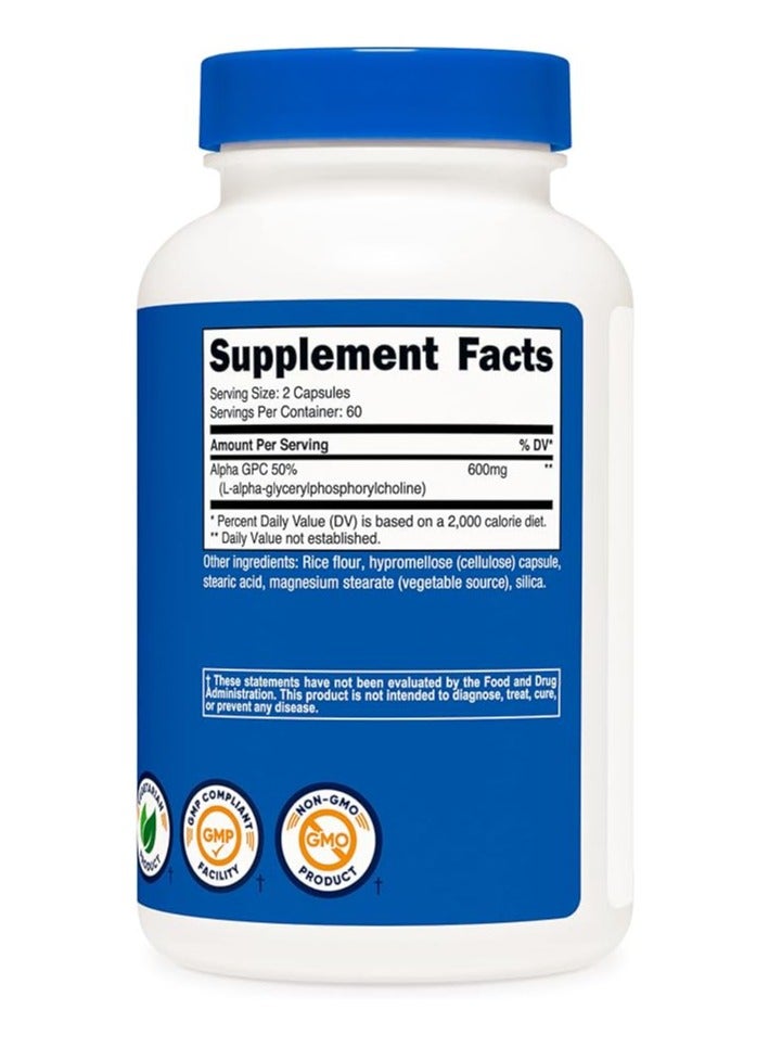 Nutricost Alpha GPC Capsules, Supports Brain Function and Overall Health, 300mg per Capsule, 600mg, 120 Capsules - Image 2