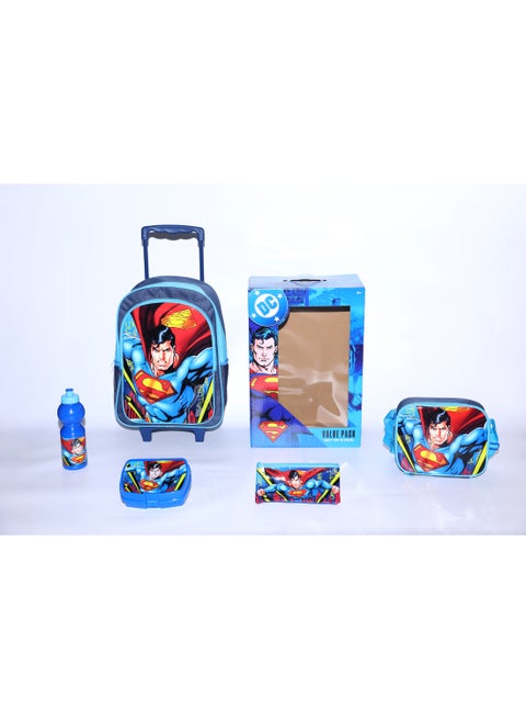 DC Superman 5 in 1 Value Pack (16" Trolley Bag with Lunch Box, Lunch bag, Water Bottle and Pencil Case)