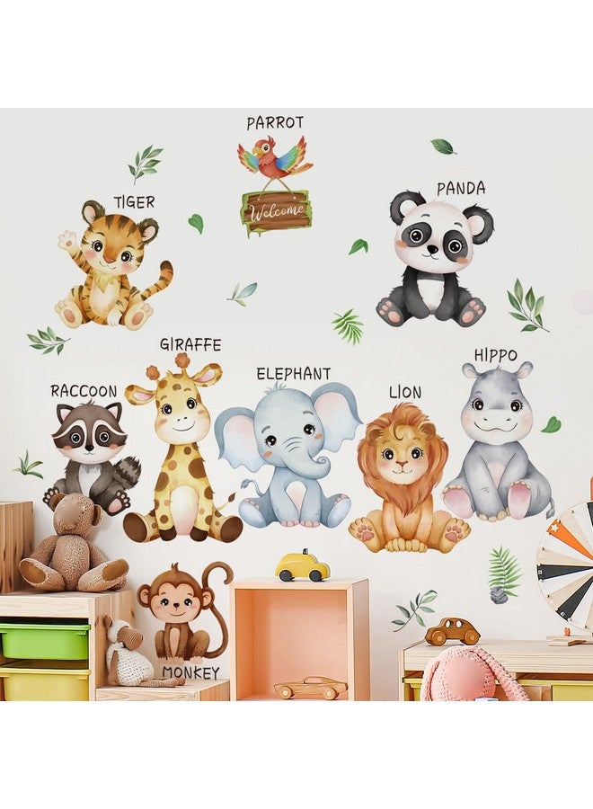 Mirabuy Large Safari Animals Educational Wall Decals Jungle Animals Wall Stickers Lion Panda Giraffe Monkey Tiger Wall Decor Murals for Nursery Kids Room Playroom - Image 1