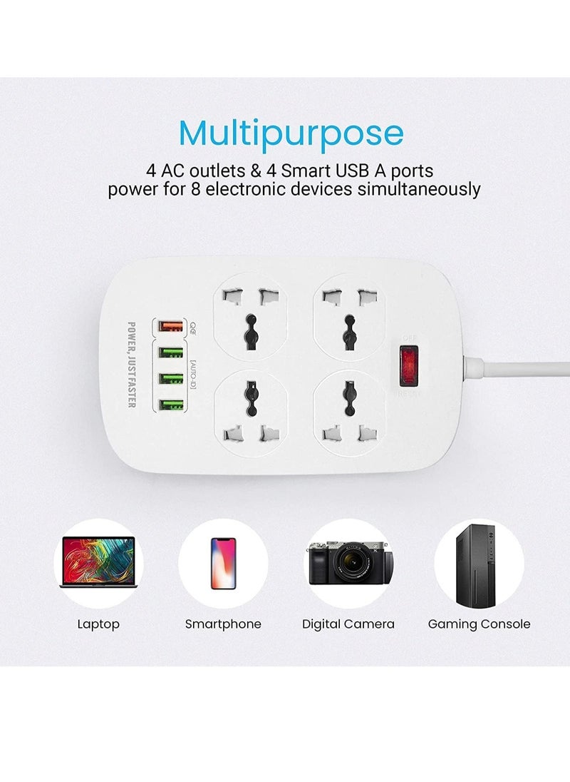 Extension Cord with 4 Power Sockets and 4 USB Slots, 4 Way Power Strip with Fast PD Charging USB QC 3.0 , Heavy Duty Extension Lead 2m