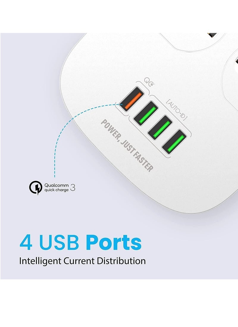 ELTRAZONE Extension Cord with 4 Power Sockets and 4 USB Slots, 4 Way Power Strip with Fast PD Charging USB QC 3.0 , Heavy Duty Extension Lead 2m  - Image 3
