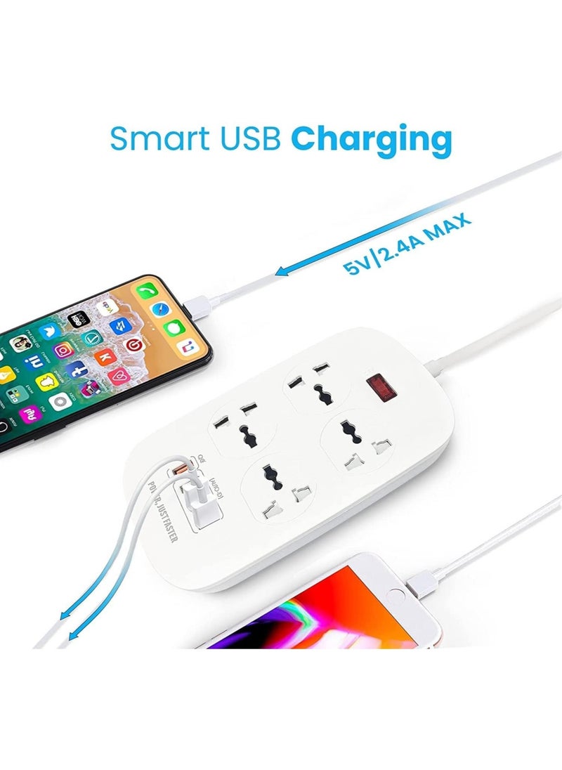 ELTRAZONE Extension Cord with 4 Power Sockets and 4 USB Slots, 4 Way Power Strip with Fast PD Charging USB QC 3.0 , Heavy Duty Extension Lead 2m  - Image 4