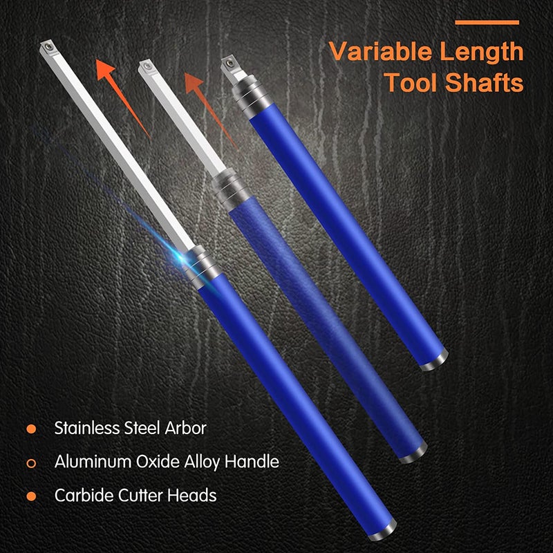 Carbide Tipped Wood Lathe Turning Tools Set, Latest Lathe Rougher Finisher Swan Neck Hollowing Tools and Interchangeable Aluminum Alloy Grip Handle with Diamond Round Square Carbide Inserts - Image 5