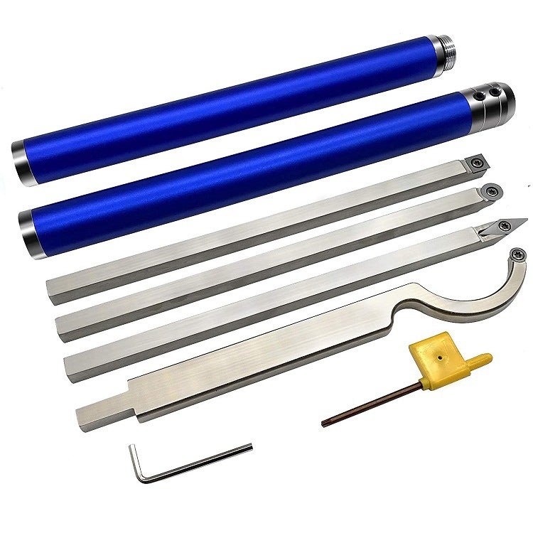 Carbide Tipped Wood Lathe Turning Tools Set, Latest Lathe Rougher Finisher Swan Neck Hollowing Tools and Interchangeable Aluminum Alloy Grip Handle with Diamond Round Square Carbide Inserts - Image 1