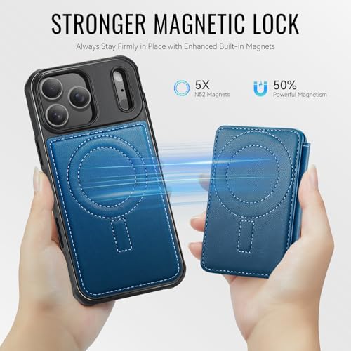 Usroom for iPhone 17 Pro Max Wallet Case Compatible with Magsafe, Magnetic RFID Blocking Card Holder Kickstand 2 in 1 Detachable Case for iPhone 17 Pro Max 6.9", Blue - Image 2