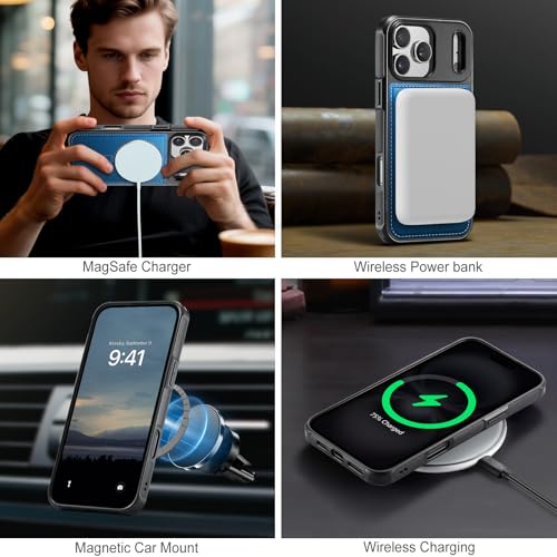 Usroom for iPhone 17 Pro Max Wallet Case Compatible with Magsafe, Magnetic RFID Blocking Card Holder Kickstand 2 in 1 Detachable Case for iPhone 17 Pro Max 6.9", Blue - Image 3