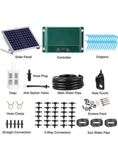 Solar Automatic Drip Irrigation Kit 7 Timing Modes 30 Watering Modes 98.42FT Automatic Watering Irrigation System Set for Garden Beds Patio Lawn Plants Greenhouse Flower for 30 Plants