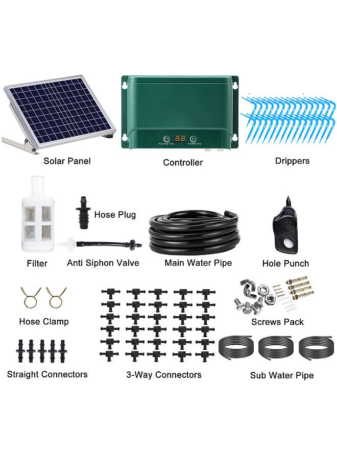 Generic - Solar Automatic Drip Irrigation Kit 7 Timing Modes 30 Watering Modes 98.42FT Automatic Watering Irrigation System Set for Garden Beds Patio Lawn Plants Greenhouse Flower for 30 Plants - Image 1