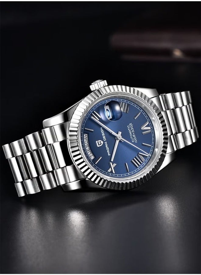 PAGANI DESIGN Men's Mechanical Automatic Watches 36MM Metal Frame Dark Blue Dial Stainless Steel Strap Fashion Business PD1752  - Image 3