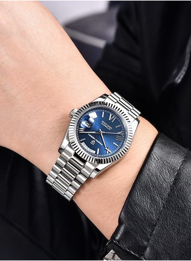 PAGANI DESIGN Men's Mechanical Automatic Watches 36MM Metal Frame Dark Blue Dial Stainless Steel Strap Fashion Business PD1752  - Image 4