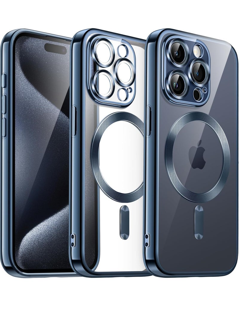 ELTRAZONE Electroplated Case for iPhone 15 Pro Max 6.7-Inch, Camera Lens Full Protection, Compatible with MagSafe Wireless Charging, Shockproof Soft TPU Phone Cover (Blue) - Image 1
