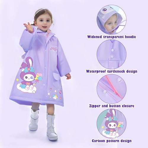 Bold N Elegant 3D Kids Cartoon Soft Luxurious Waterproof Raincoat Rain Jacket Rain Suit with Backpack Space and a complimatory Storage Pouch for Kids Boys n Girls (IN, Age, 5 Years, 7 Years, Purple) - Image 3