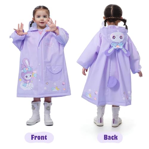 Bold N Elegant 3D Kids Cartoon Soft Luxurious Waterproof Raincoat Rain Jacket Rain Suit with Backpack Space and a complimatory Storage Pouch for Kids Boys n Girls (IN, Age, 5 Years, 7 Years, Purple) - Image 2