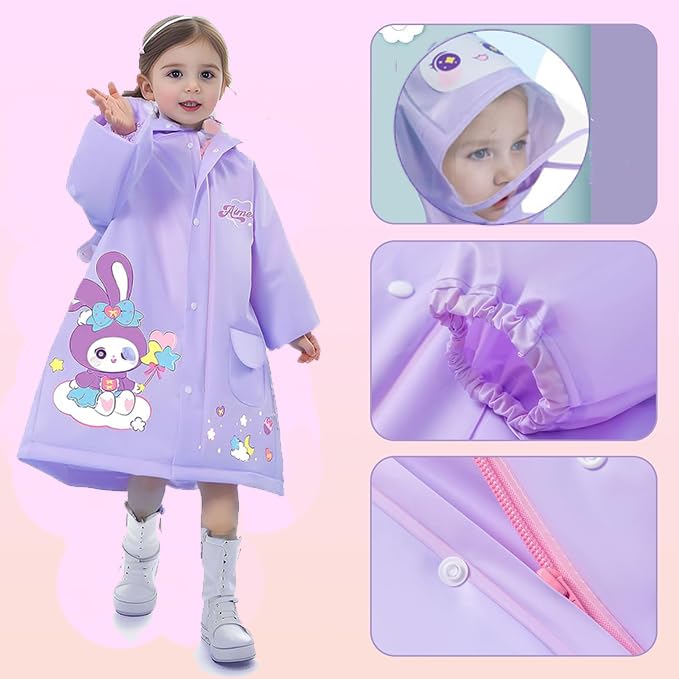 Bold N Elegant 3D Kids Cartoon Soft Luxurious Waterproof Raincoat Rain Jacket Rain Suit with Backpack Space and a complimatory Storage Pouch for Kids Boys n Girls (IN, Age, 5 Years, 7 Years, Purple) - Image 5