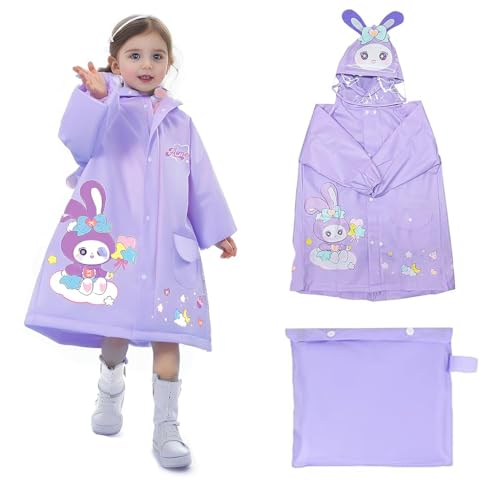 Bold N Elegant 3D Kids Cartoon Soft Luxurious Waterproof Raincoat Rain Jacket Rain Suit with Backpack Space and a complimatory Storage Pouch for Kids Boys n Girls (IN, Age, 5 Years, 7 Years, Purple) - Image 1