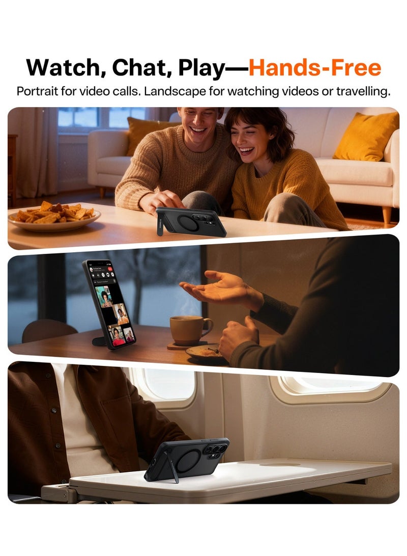 حافظة Pstand (Ostand L1) لسامسونج جالاكسي S26 ألترا، مغناطيسية قوية وحامل سلس، مناسبة لماغسيف، حماية من الصدمات بمعيار عسكري، حافظة قابلة للتعديل مع حامل، ظهر شفاف - Image 4