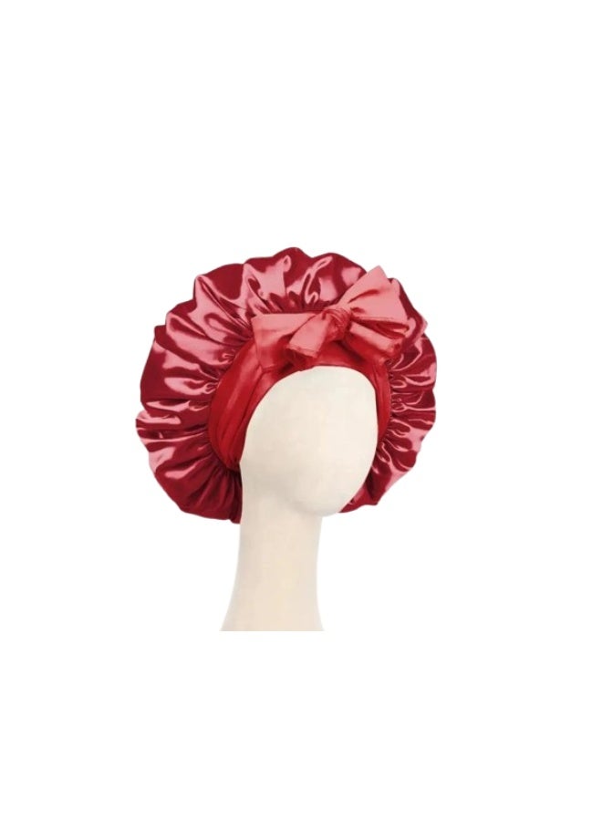 Elegant Silk Sleep Bonnet for Women, Single Layer Satin Fabric, High-Tech Care, Can Be Worn While Sleeping, Plus Sponge Headband for Heatless Curling at Night for a Gorgeous Natural Look, Dark Red - Image 3