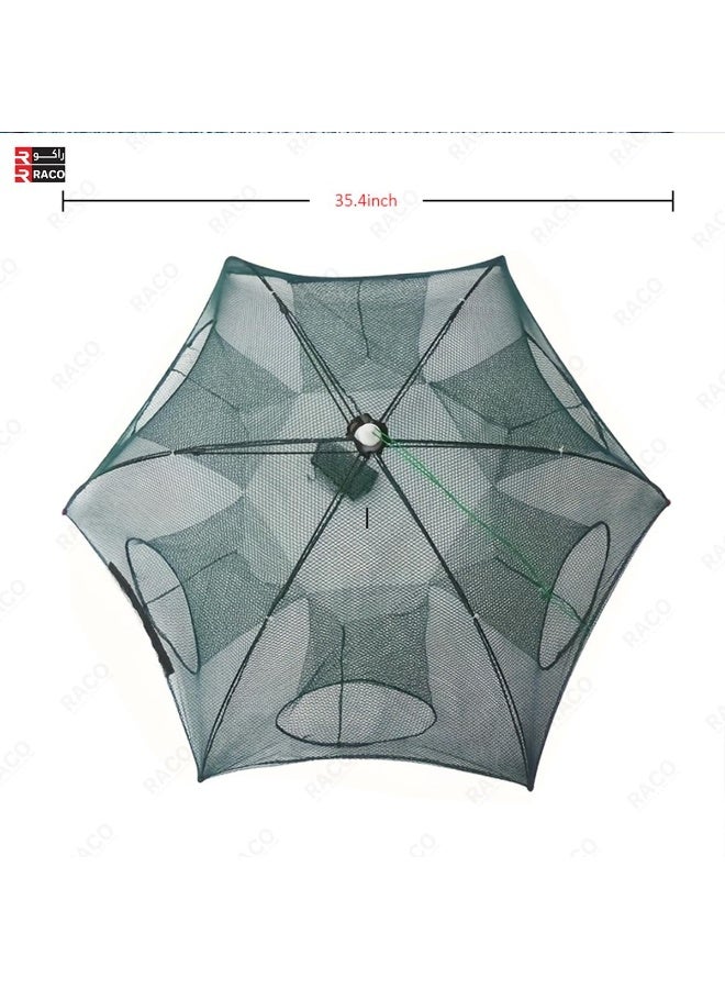راكو مصيدة صيد سداسية قابلة للطي من راكو - شبكة مظلة بستة جوانب مع حبل للأسماك وسرطان البحر والروبيان والكركند، متينة للاستخدام في الأنهار والبحيرات والبحار - Image 2