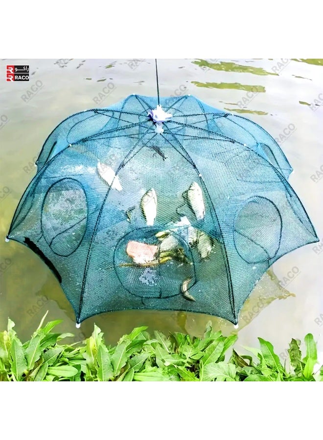 راكو مصيدة صيد سداسية قابلة للطي من راكو - شبكة مظلة بستة جوانب مع حبل للأسماك وسرطان البحر والروبيان والكركند، متينة للاستخدام في الأنهار والبحيرات والبحار - Image 5