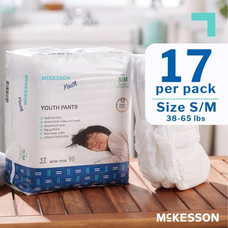 McKesson Youth Training Pants 17 Count Overnight Disposable Pull Up Diapers SmallMedium 3865 lbs Absorbent 12 Hour Leak Protection with Leg Gathers and TearAway Sides for Boys or Girls - Image 2
