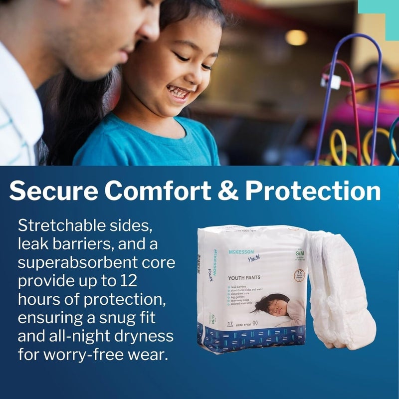 McKesson Youth Training Pants 17 Count Overnight Disposable Pull Up Diapers SmallMedium 3865 lbs Absorbent 12 Hour Leak Protection with Leg Gathers and TearAway Sides for Boys or Girls - Image 4