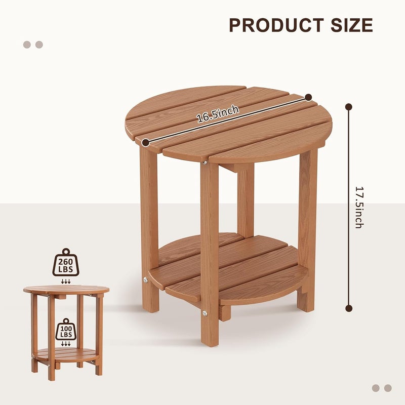 LOENIY 2 -Tier Outdoor Side Table HDPE Adirondack Table Patio Side Table with Wood-Like Grain Weather Resistant End Table Small Outdoor Table (Round, Teak) - Image 3