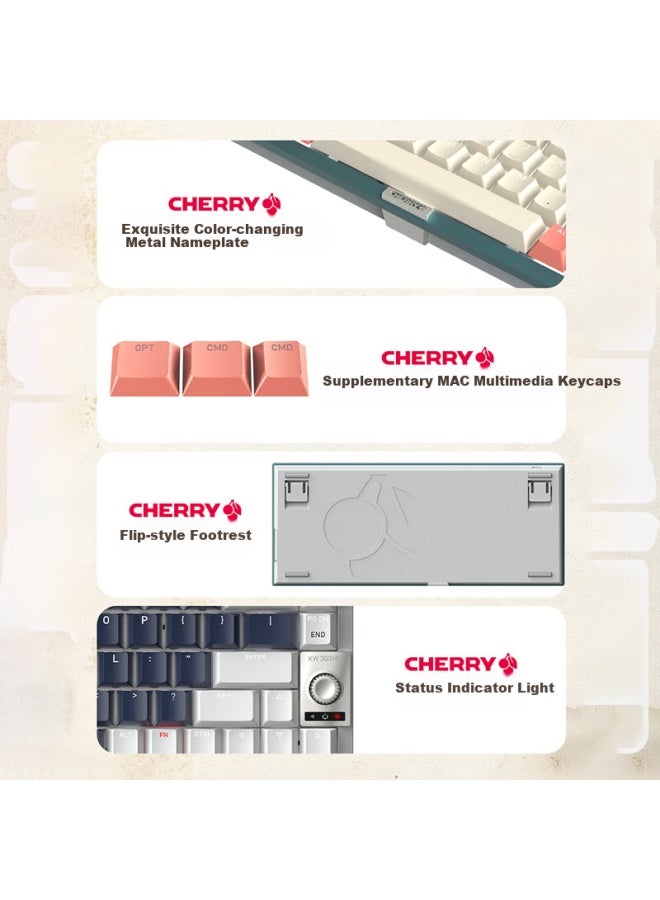 Cherry Kw300mx Tkl Mechanical Keyboard 81 Keys Newvintage Wireless Hot-swappable Compatible With Macmini Gaming Office Home Navy Blue/gray Tea Switch - Image 2