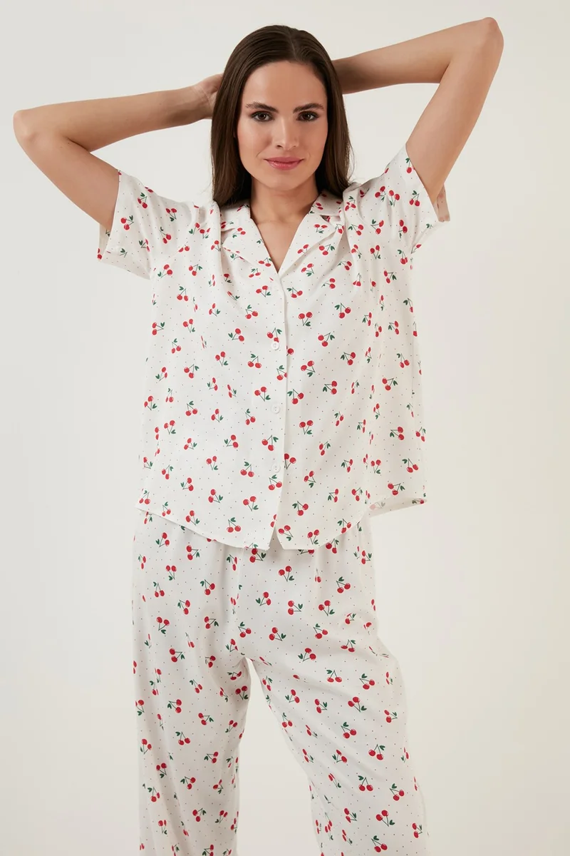 Lela Comfortable Cut Wide Leg Mono Collar Short Sleeve Pajama Set Women's Pajama Set 6110290