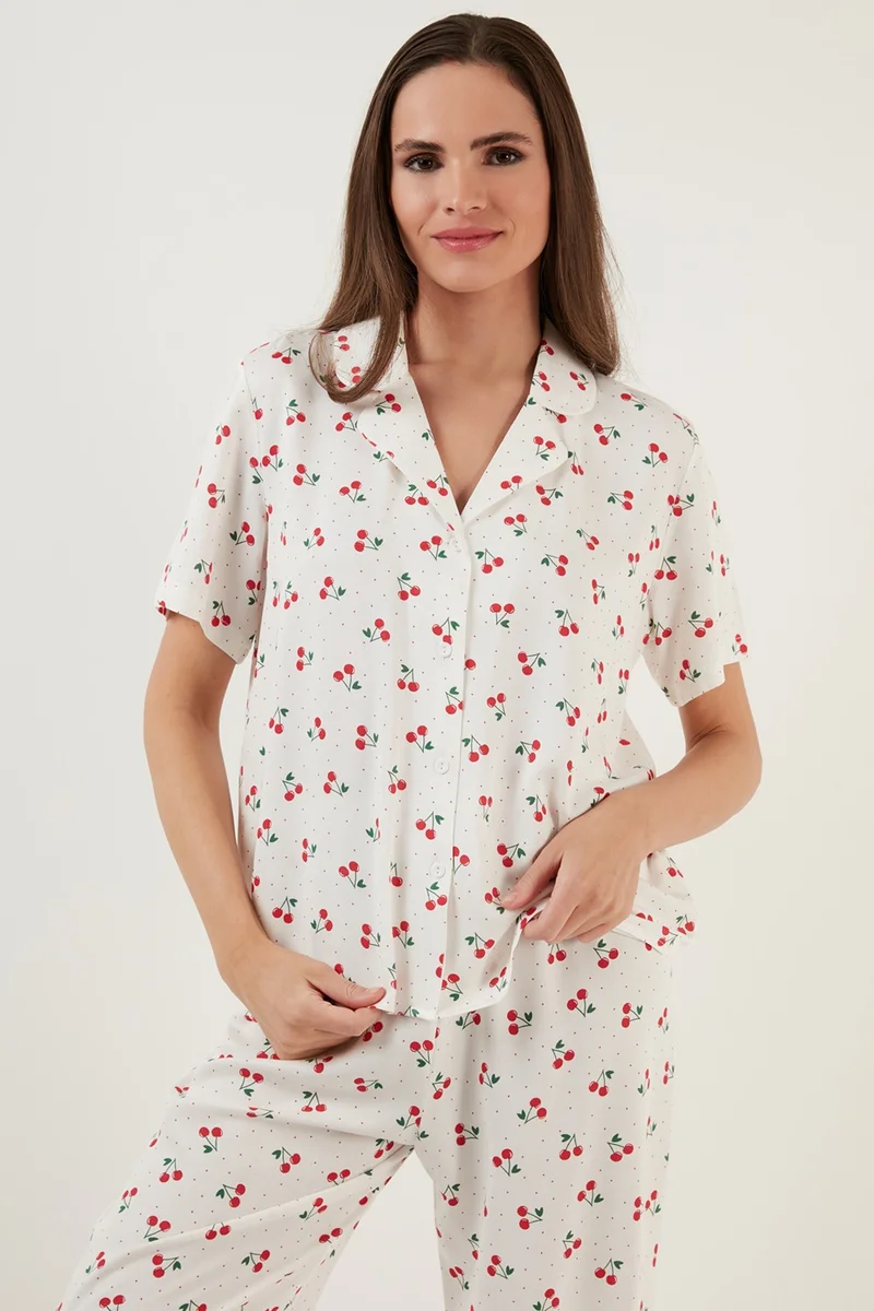 Lela Comfortable Cut Wide Leg Mono Collar Short Sleeve Pajama Set Women's Pajama Set 6110290