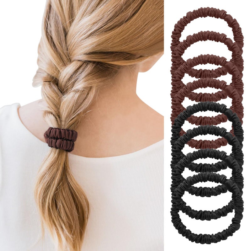 Srevela 8Pcs Mulberry Silk Scrunchies Set Silk Hair Ties Elastic for Women Skinny Scrunchies Reduces Breakage for All Hair Types Srevela 4Black 4Brown - Image 3