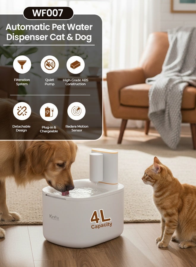 Knox Powering Generations Knox Smart Automatic Pet Water Dispenser 3.5L/135oz with Rechargeable Battery, Motion Sensor, Super Quiet Hygienic Drinking Bowl for Cats & Dogs, Large Pet water Fountain Indoor & Outdoor - Image 2