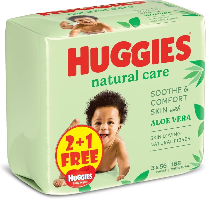 Huggies Natural Baby Wipes, Aloe Vera Wipes, 3 Pack x 56 Wipes (168 Wipes) - Image 2