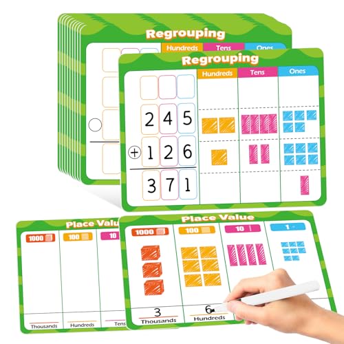 Laffunz 12 PCS Place Value Chart Dry Erase Flash Cards Addition and Subtraction Learning Math Games for Kids Base Ten Board Math Manipulatives 1st 2nd 3rd Grade Teacher Classroom Must Haves - Image 1