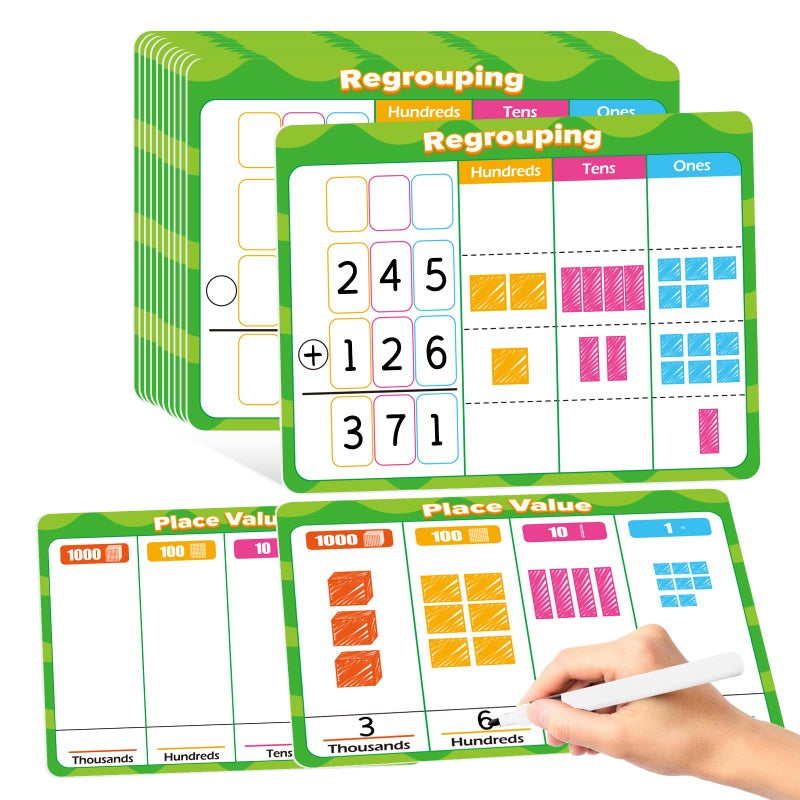 Laffunz 12 PCS Place Value Chart Dry Erase Flash Cards Addition and Subtraction Learning Math Games for Kids Base Ten Board Math Manipulatives 1st 2nd 3rd Grade Teacher Classroom Must Haves - Image 2