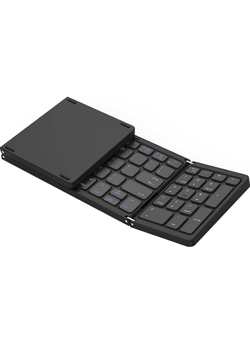 Rock Pow - Foldable Bluetooth Keyboard Folding Wireless Portable Keyboard with Numeric Keypad USB-C Rechargeable for iOS Android Windows System Laptop Tablet Smartphone Device - Image 1