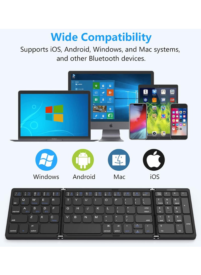 Rock Pow - Foldable Bluetooth Keyboard Folding Wireless Portable Keyboard with Numeric Keypad USB-C Rechargeable for iOS Android Windows System Laptop Tablet Smartphone Device - Image 1