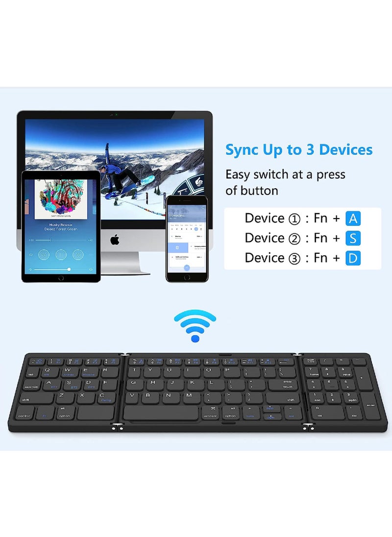 Rock Pow - Foldable Bluetooth Keyboard Folding Wireless Portable Keyboard with Numeric Keypad USB-C Rechargeable for iOS Android Windows System Laptop Tablet Smartphone Device - Image 1