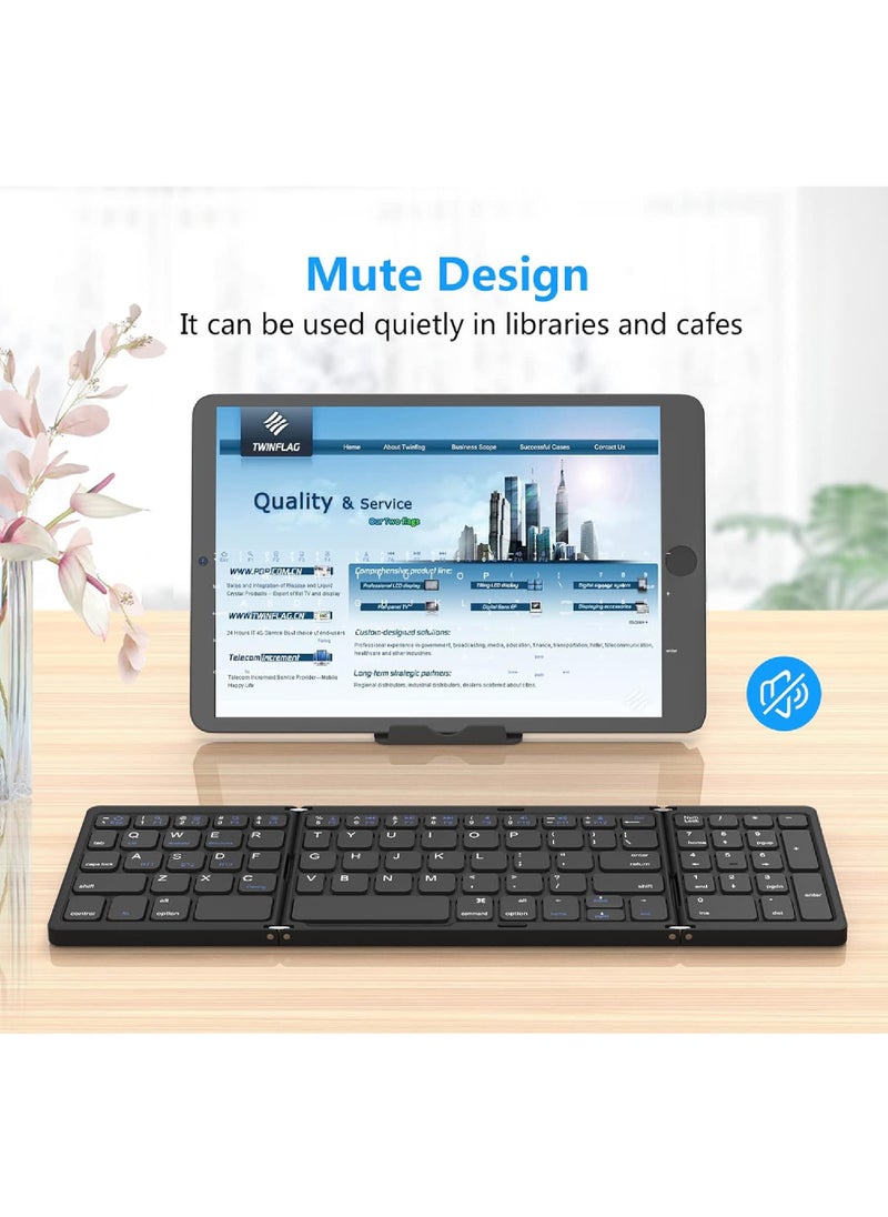 Rock Pow - Foldable Bluetooth Keyboard Folding Wireless Portable Keyboard with Numeric Keypad USB-C Rechargeable for iOS Android Windows System Laptop Tablet Smartphone Device - Image 1