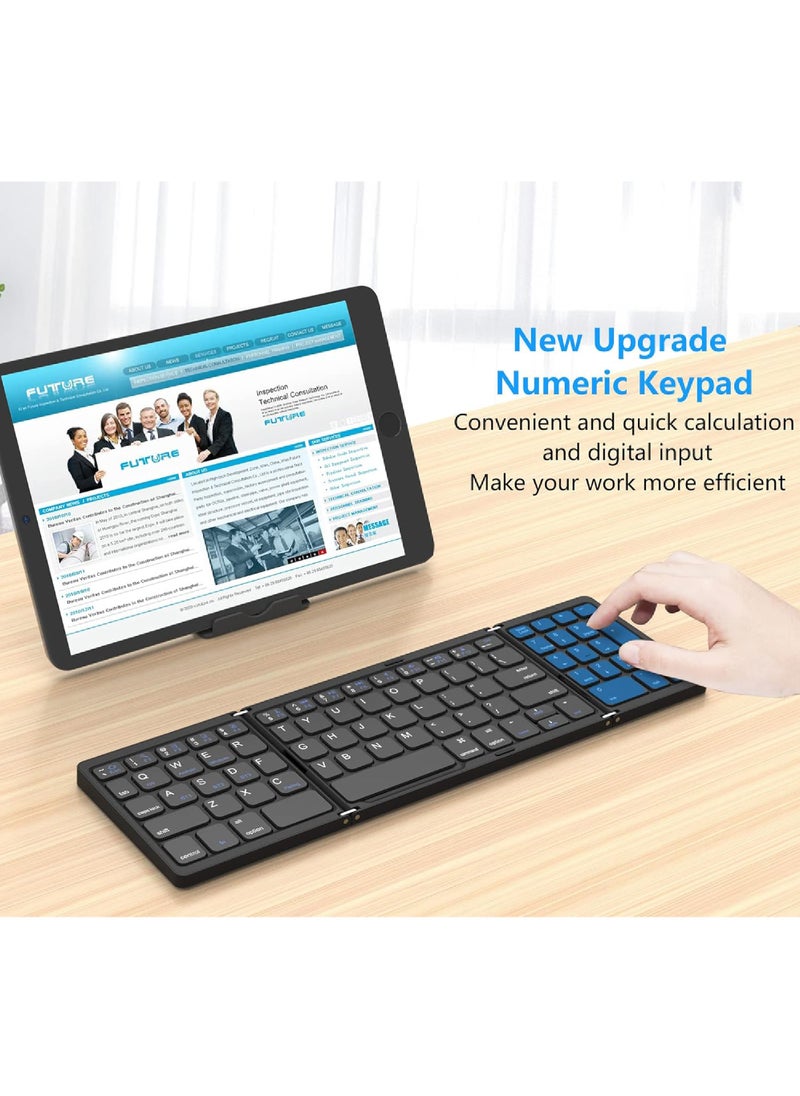 Rock Pow - Foldable Bluetooth Keyboard Folding Wireless Portable Keyboard with Numeric Keypad USB-C Rechargeable for iOS Android Windows System Laptop Tablet Smartphone Device - Image 1