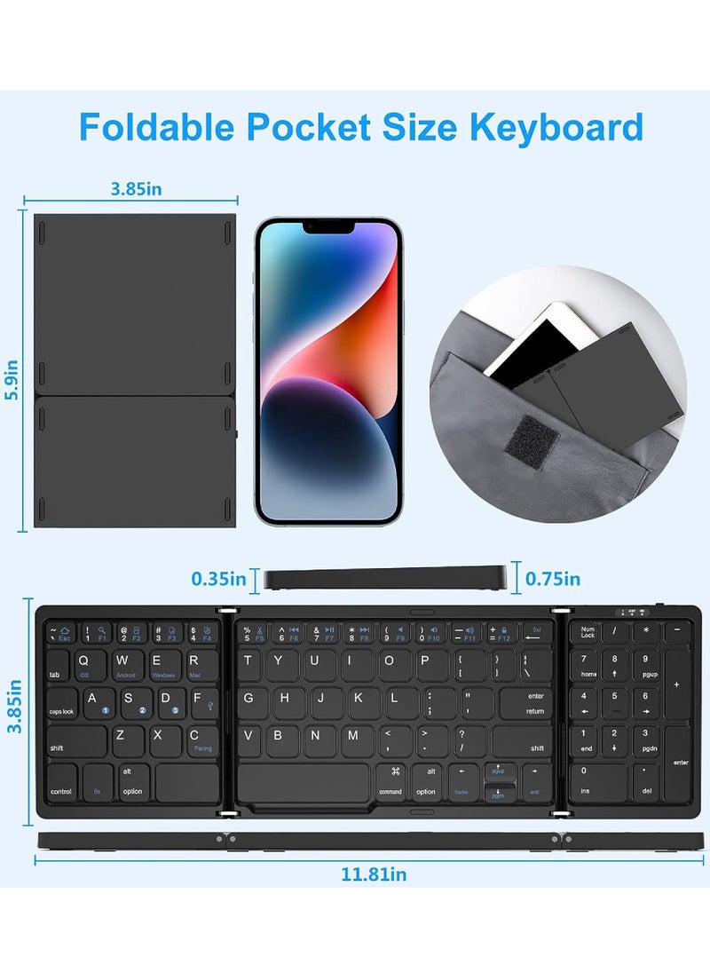 Rock Pow - Foldable Bluetooth Keyboard Folding Wireless Portable Keyboard with Numeric Keypad USB-C Rechargeable for iOS Android Windows System Laptop Tablet Smartphone Device - Image 1
