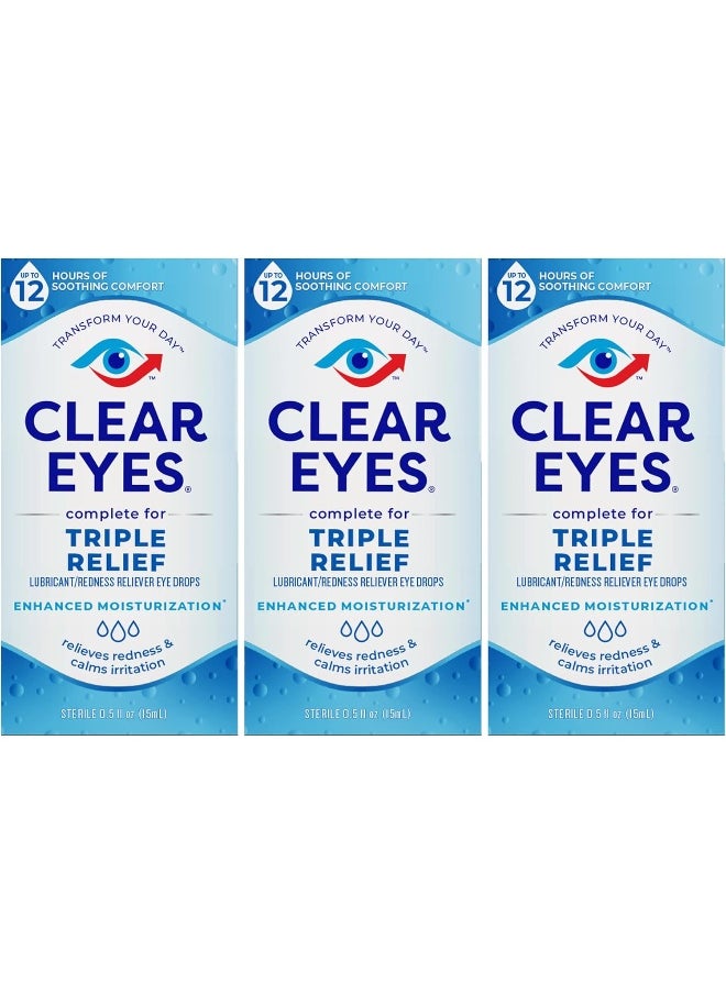 Clear Eyes Triple Relief Eye Drops, 0.5 Fl Oz, Pack Of 3  - Image 1
