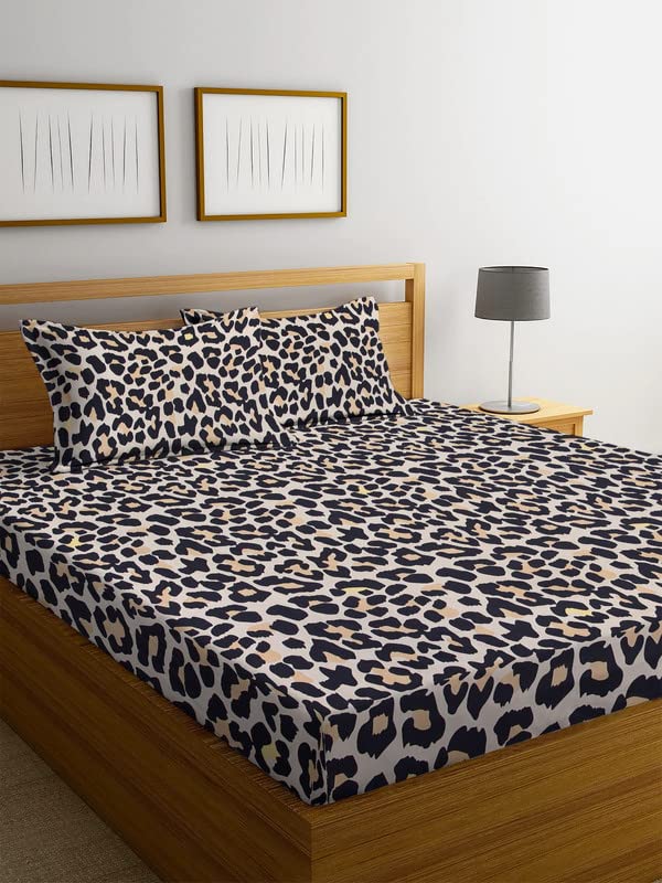 NHD HOME NHD HOME Cotton 180 TC Printed Bedsheet for Double Bed with 2 King Size Pillow Covers for Summer Breathable | Soft | Wrinklefree | Soft Touch & Skin Friendly (90x100 Inches, Tiger Skin)  - Image 1