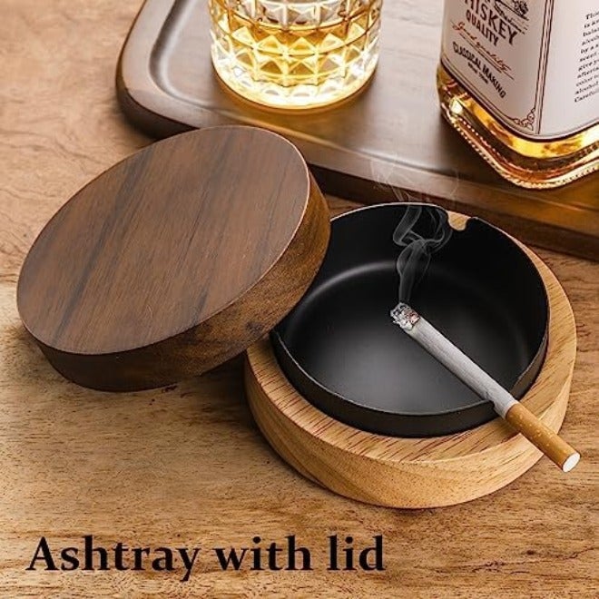 DDAJJAJ Cute Ashtrays for Cigarettes Ash Tray with Lid Wooden Ashtray with Stainless Steel Portable Decorative Ashtray Windproof Ashtray for  Home,Patio,Office,Outdoors,Indoor,Parties - Image 4