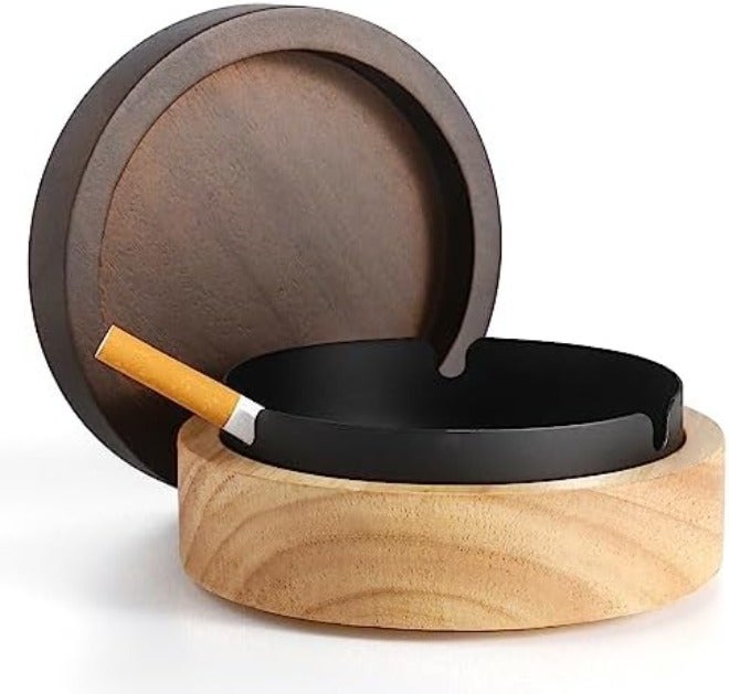 DDAJJAJ Cute Ashtrays for Cigarettes Ash Tray with Lid Wooden Ashtray with Stainless Steel Portable Decorative Ashtray Windproof Ashtray for  Home,Patio,Office,Outdoors,Indoor,Parties - Image 3
